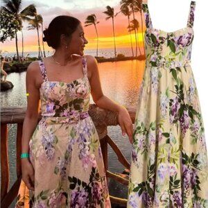 NEW Cara Cara Calypso Belted Midi Dress Wisteria Ginger Root Floral | US 4 UK 8
